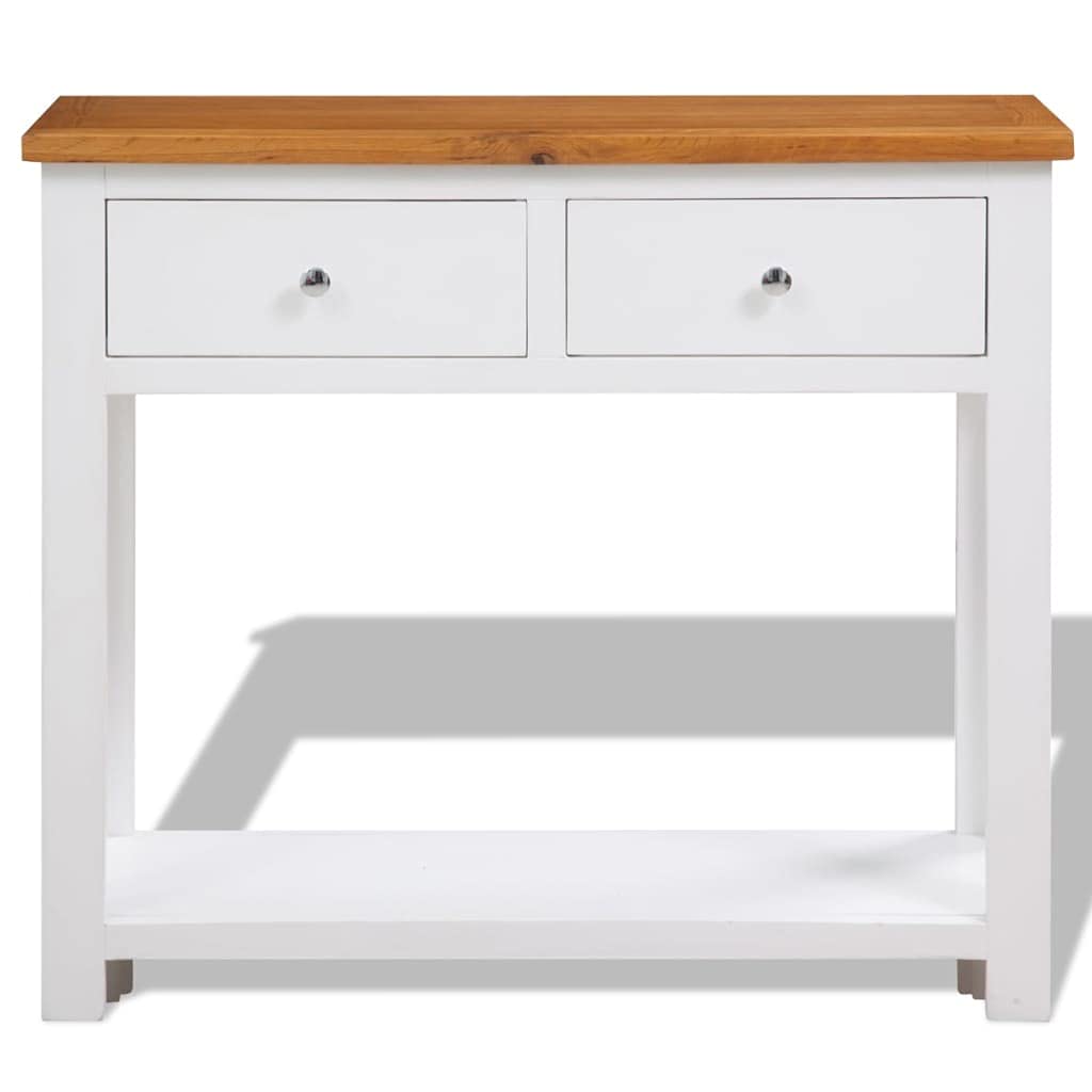 Solid Oak and Acacia Wood Console Table with Two Drawers and Shelf F20697