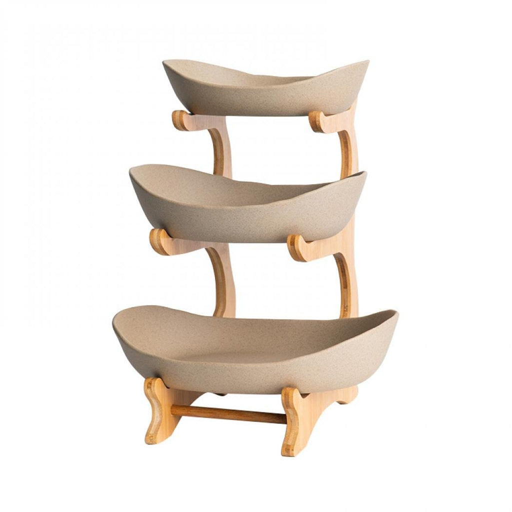 3-Tier Ceramic Fruit Basket with Bamboo Tray R177