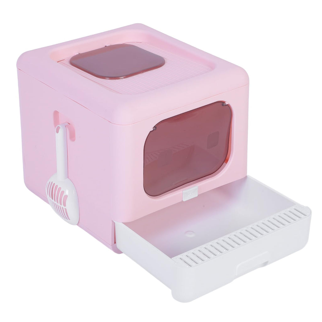 Foldable Top Entry Cat Litter Box with Lid and Scoop Large Size Pink C653320