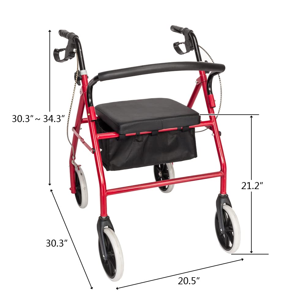 Height Adjustable Rolling Walker with Wheels and Seat S3374