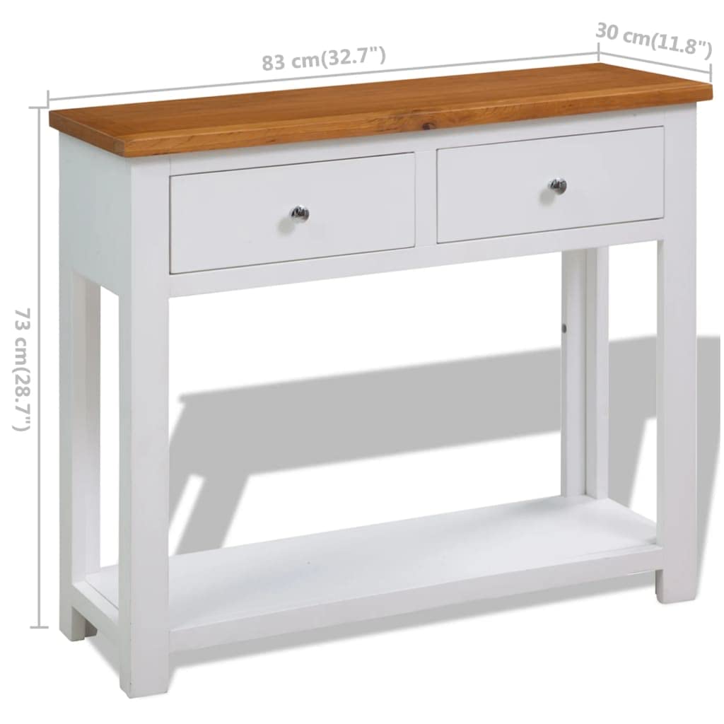 Solid Oak and Acacia Wood Console Table with Two Drawers and Shelf F20697