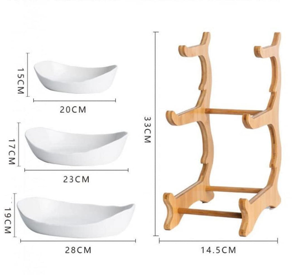 3-Tier Ceramic Fruit Basket with Bamboo Tray R177