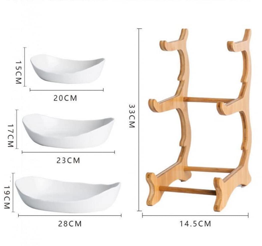 3-Tier Ceramic Fruit Basket with Bamboo Tray R177