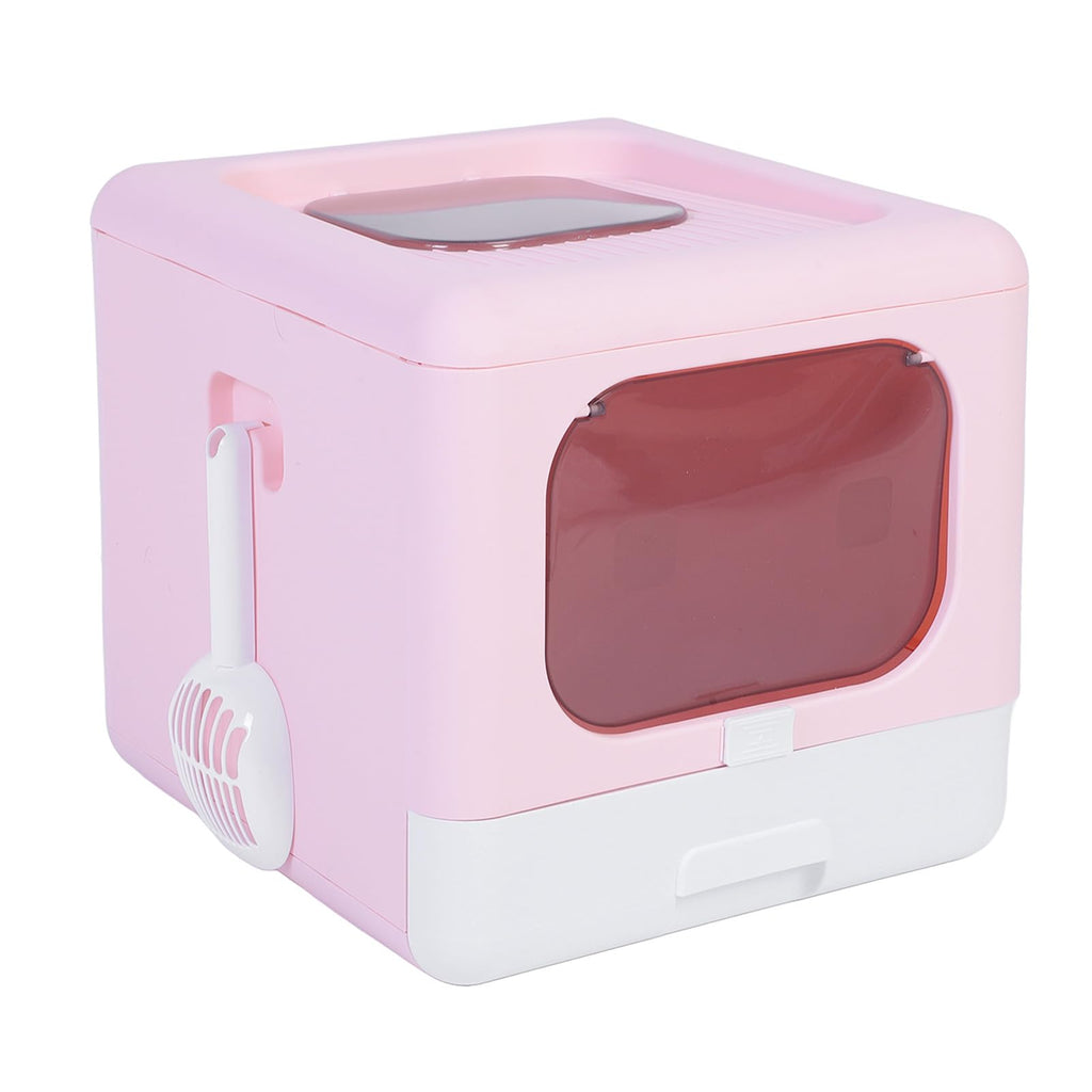 Foldable Top Entry Cat Litter Box with Lid and Scoop Large Size Pink C653320