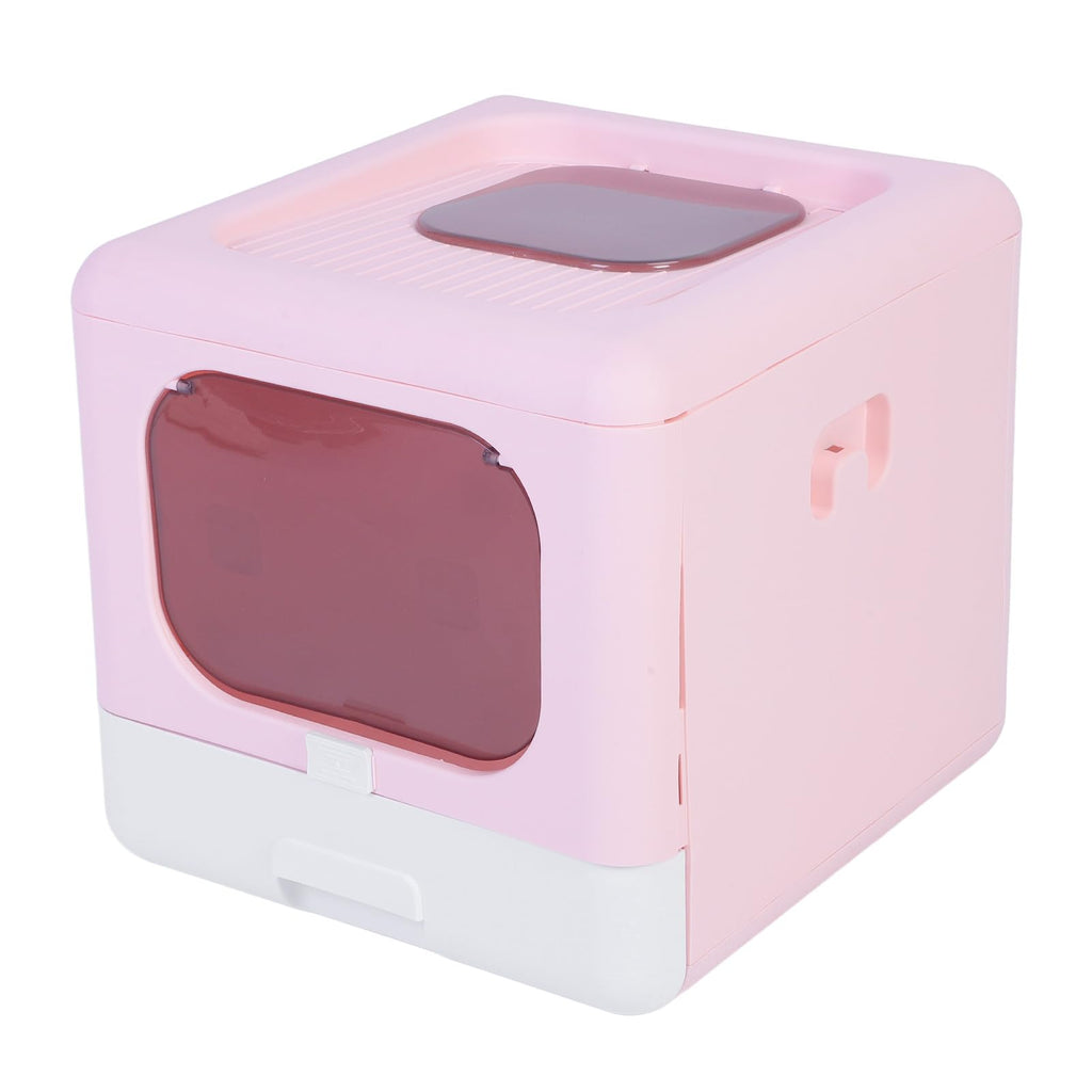 Foldable Top Entry Cat Litter Box with Lid and Scoop Large Size Pink C653320