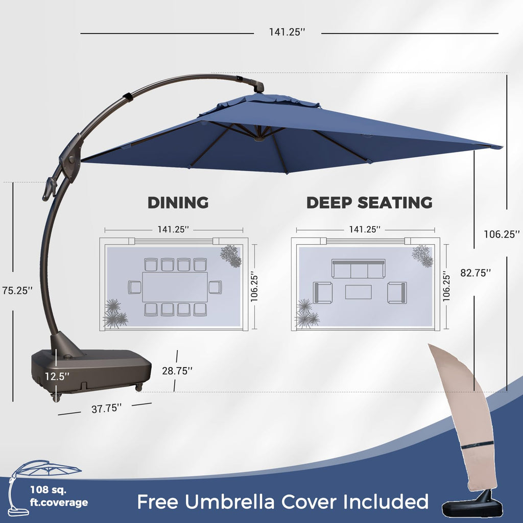 9x12 FT Navy Blue Cantilever Umbrella with Base & Cover A810372