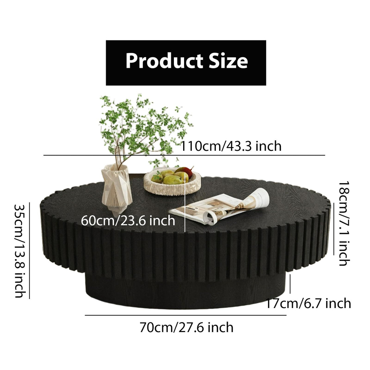 Black Oval Fluted Coffee Table Y2581