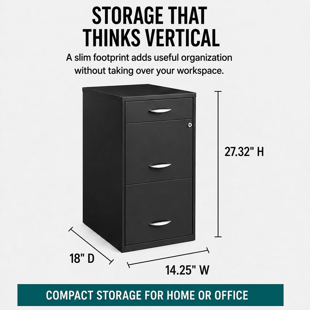 Charcoal Metal 3 Drawer Vertical Filing Cabinet V307595