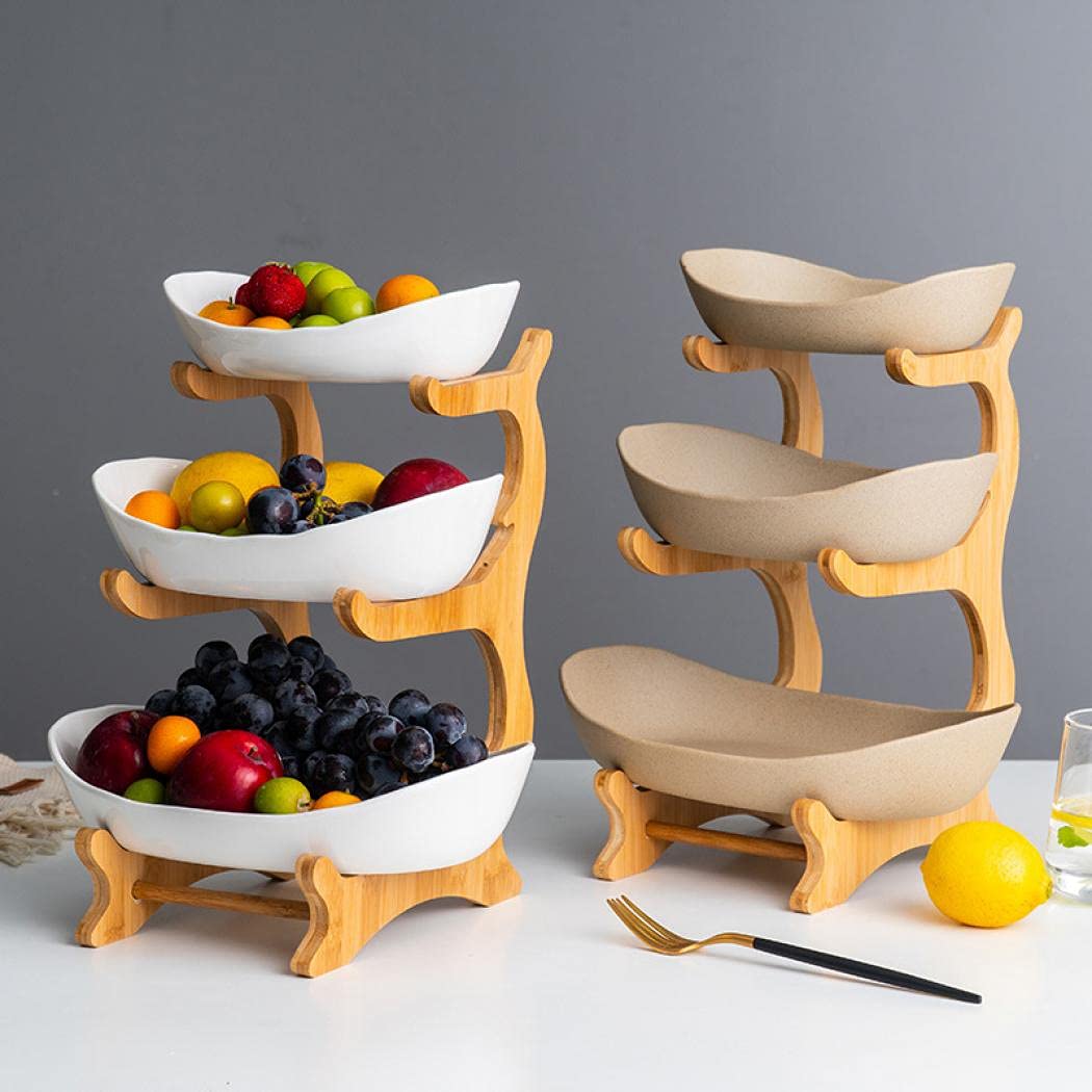 3-Tier Ceramic Fruit Basket with Bamboo Tray R177