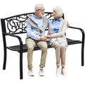 Black Metal Garden Patio Bench with Armrests O9892