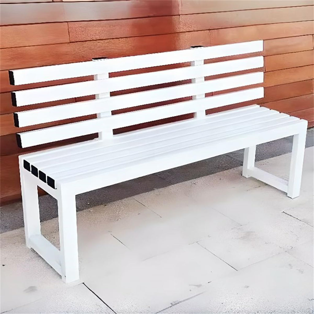 White Water-Resistant Alloy Patio Bench with Back L8257