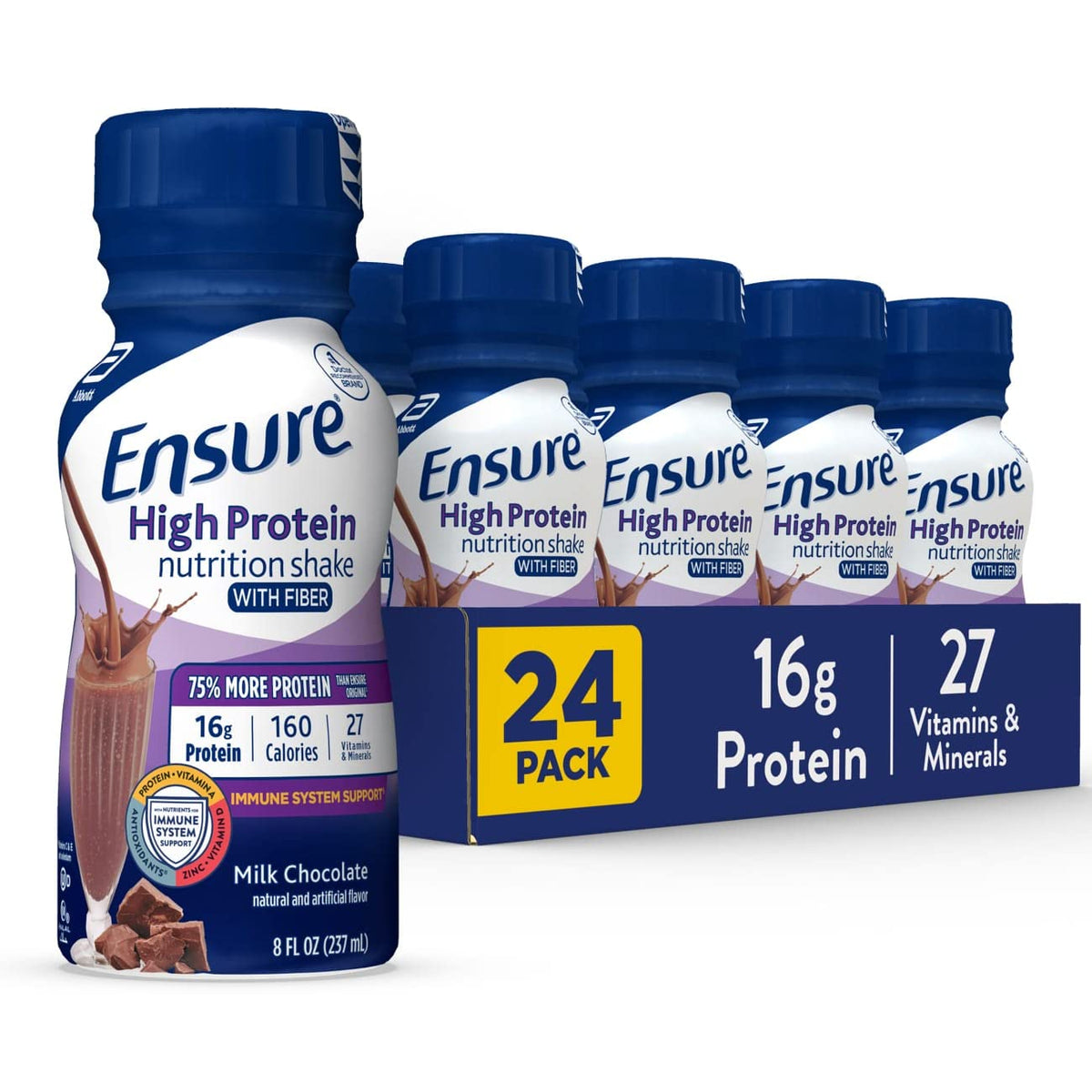 High Protein Nutritional Shake With Fiber, Meal Replacement, Milk Chocolate, 8 Fl Oz (Pack of 24) B75353