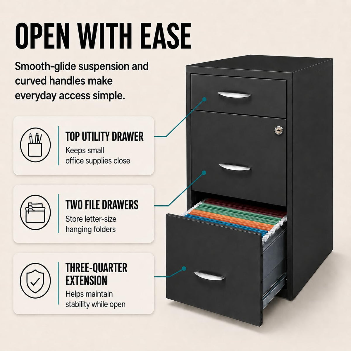 Charcoal Metal 3 Drawer Vertical Filing Cabinet V307595