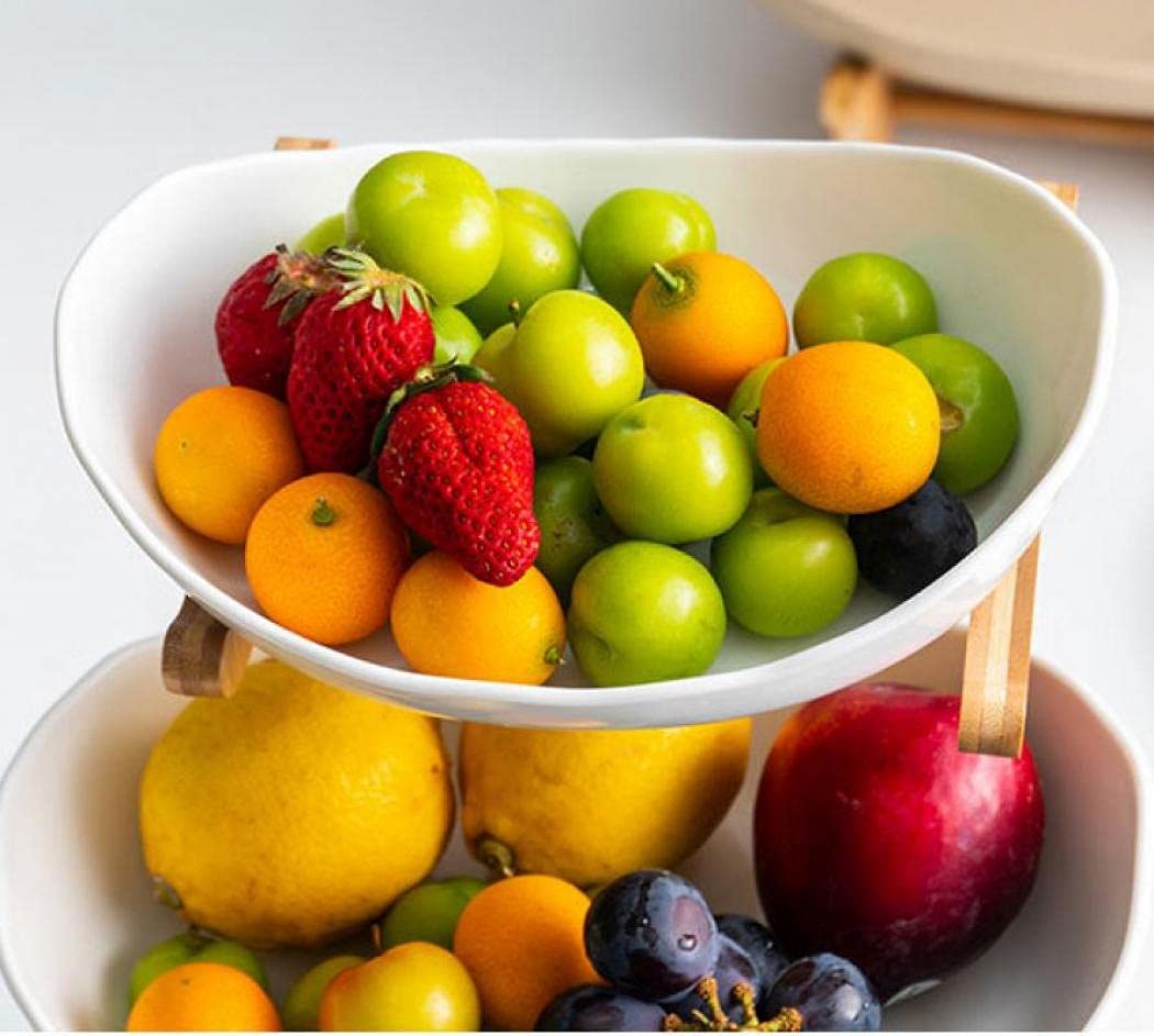 3-Tier Ceramic Fruit Basket with Bamboo Tray R177