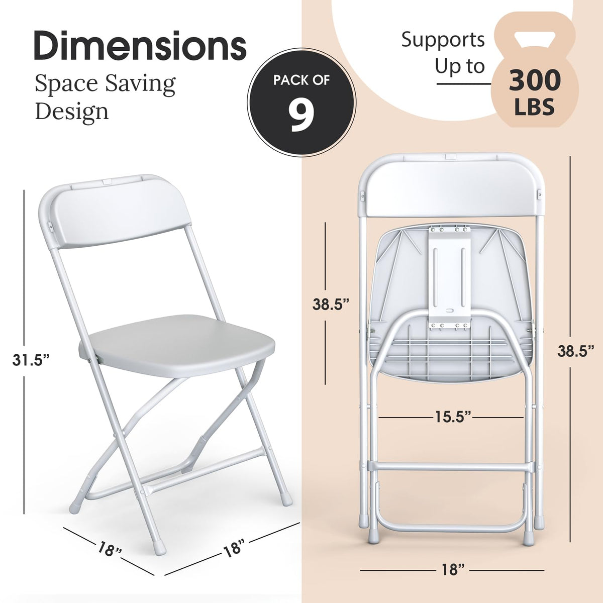 White Foldable Plastic Chair 9 Pack H314457