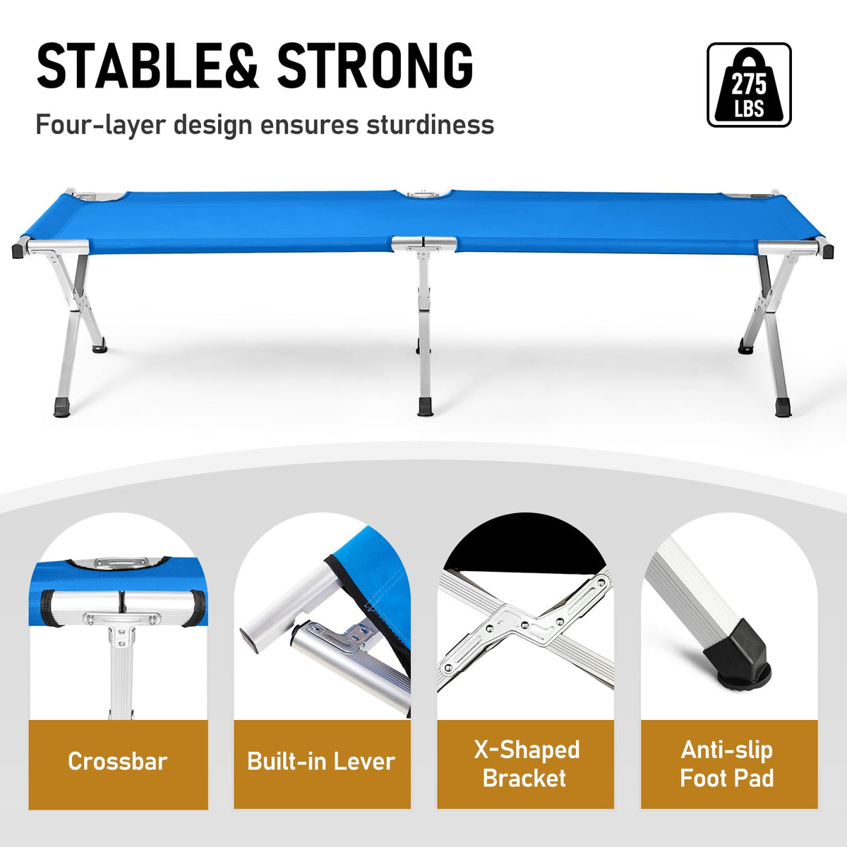 Folding Camping Cot with Carry Bag, Blue Q53037