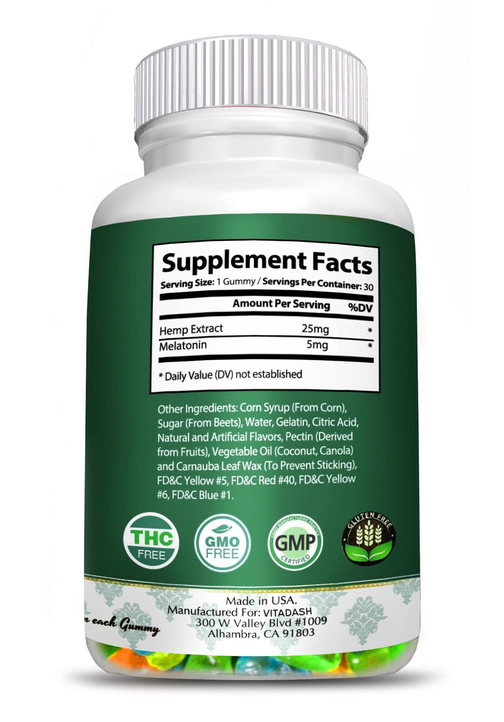 Melatonin Hemp Gummies 5mg 25mg 60 Servings H381