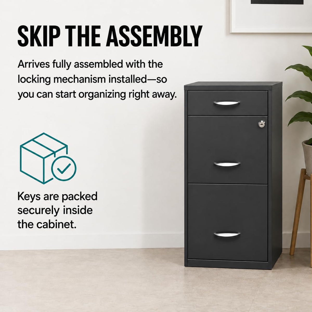 Charcoal Metal 3 Drawer Vertical Filing Cabinet V307595