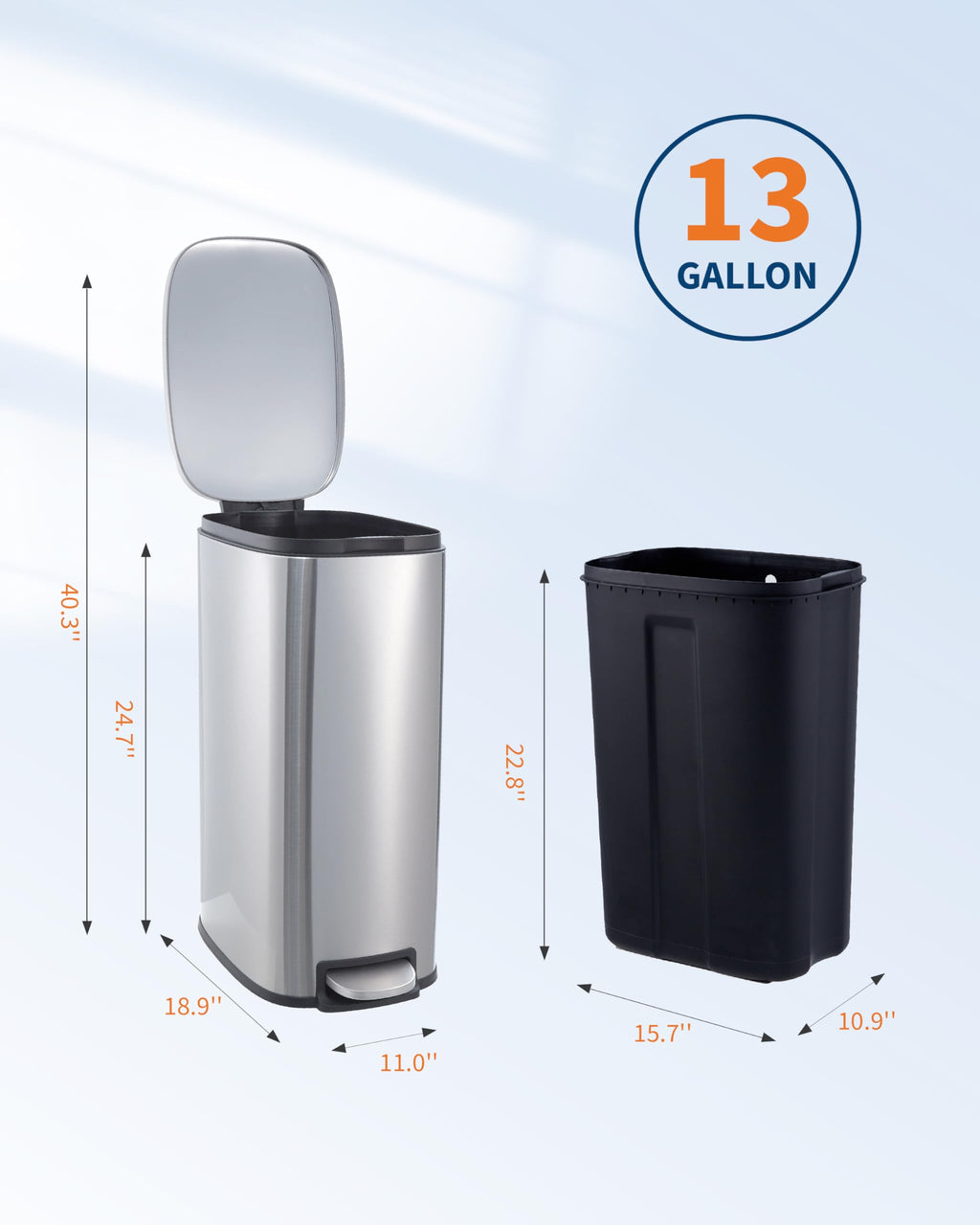 Stainless Steel Vertical Arc Trash Can 50L G33037
