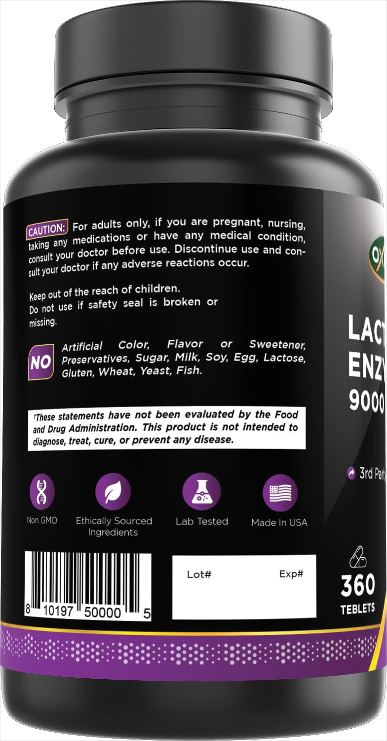 Lactase Enzyme 9000 FCC 360 Tablets Gluten-Free Non-GMO W97974