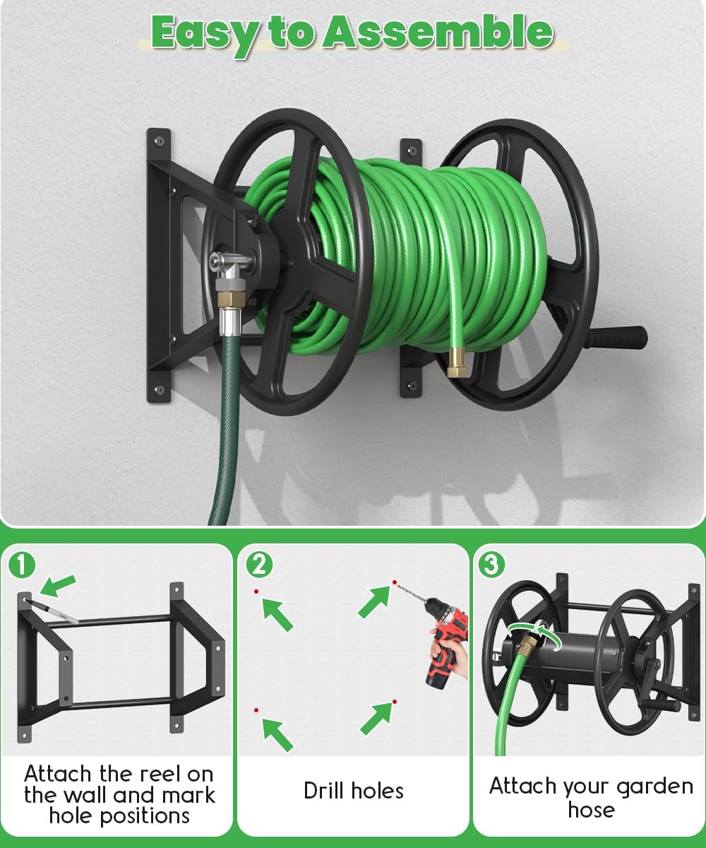 Wall Mounted Garden Hose Reel with Leader Hose F496251