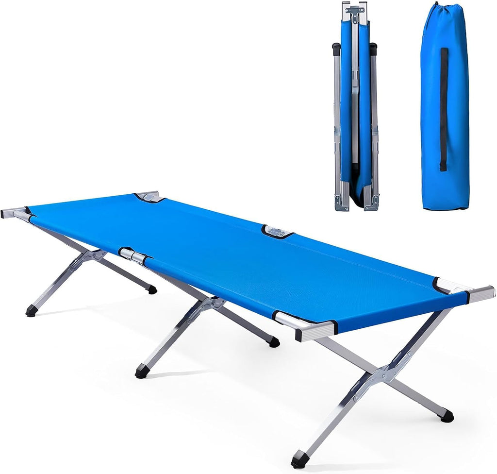 Folding Camping Cot with Carry Bag, Blue Q53037