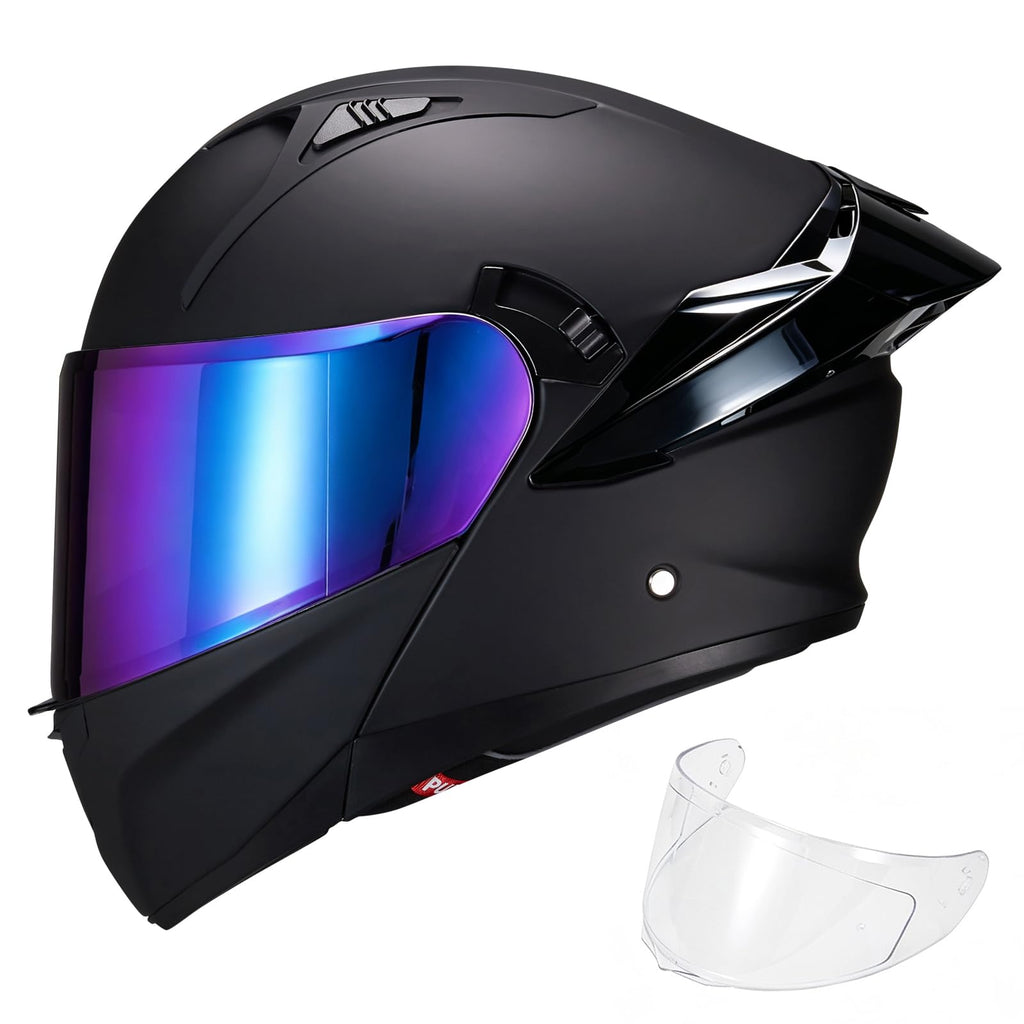 Modular Motorcycle Helmet Dual Visor Flip Up Full Face Matte Black XXL H9510