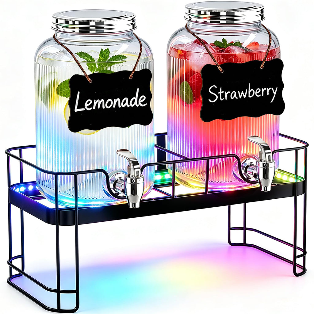 2 Pack 1 Gallon Glass Drink Dispensers with Stand U46529