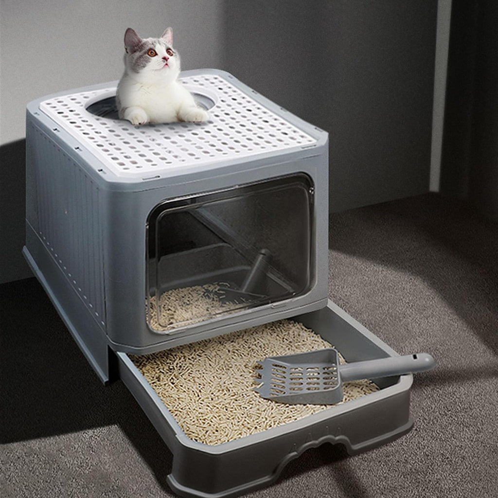 Foldable Enclosed Cat Litter Box with Lid J6284
