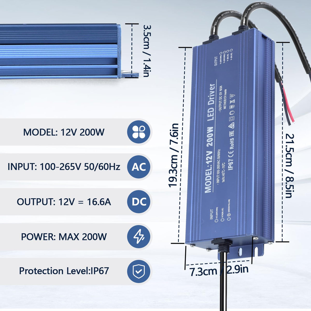 Waterproof IP67 12V 200W Ultra Slim LED Driver Transformer R786