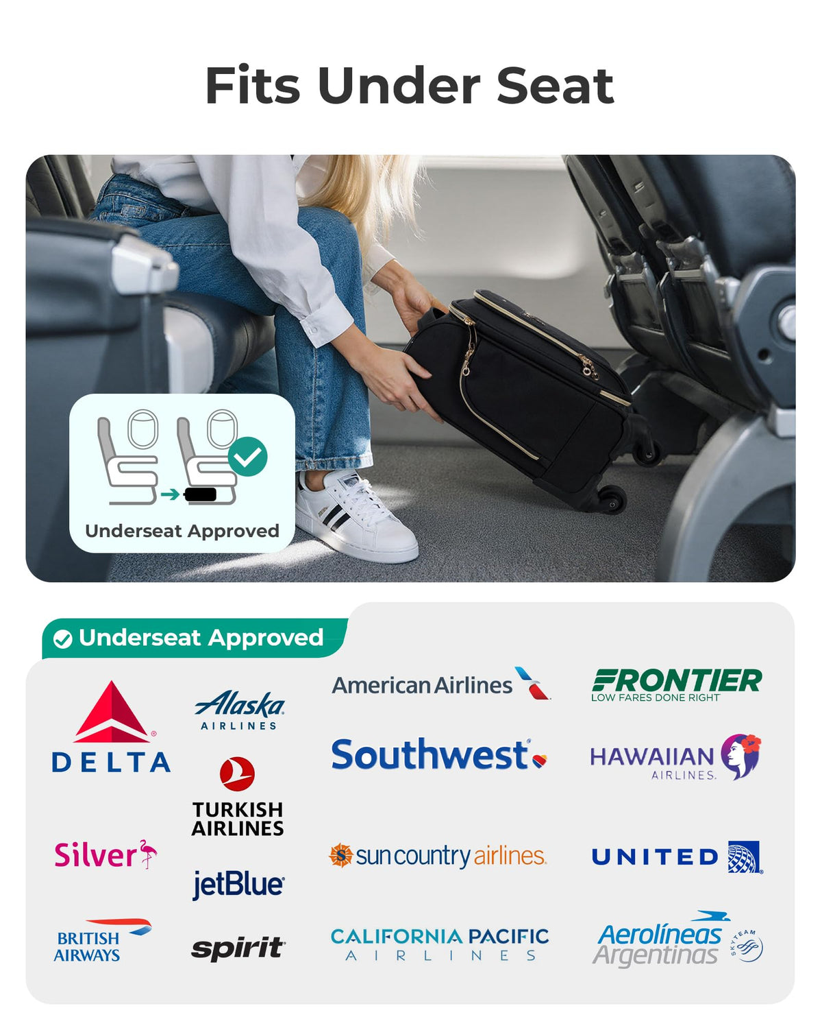 16-inch Softside Underseater Carry On Luggage with Spinner Wheels Black D691493