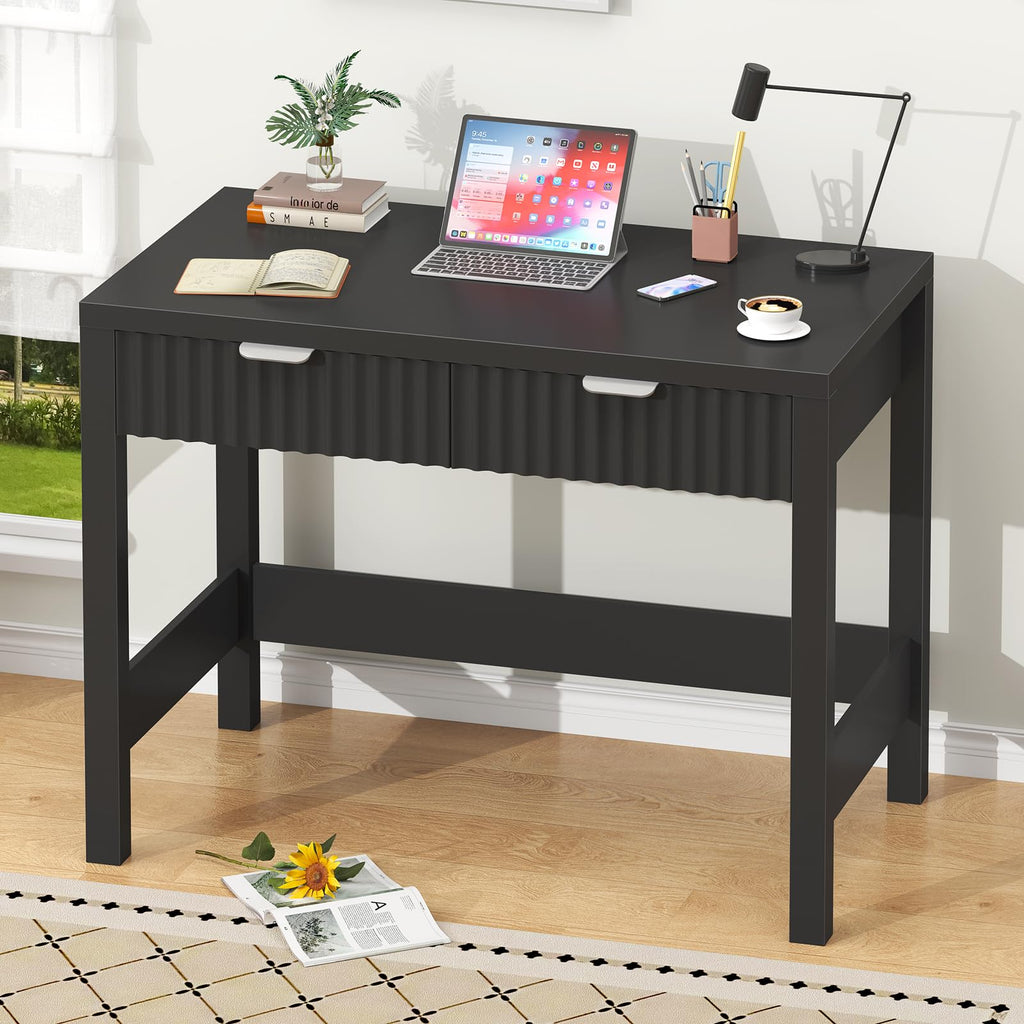 32 Inch Fluted Computer Desk with 2 Drawers K385208
