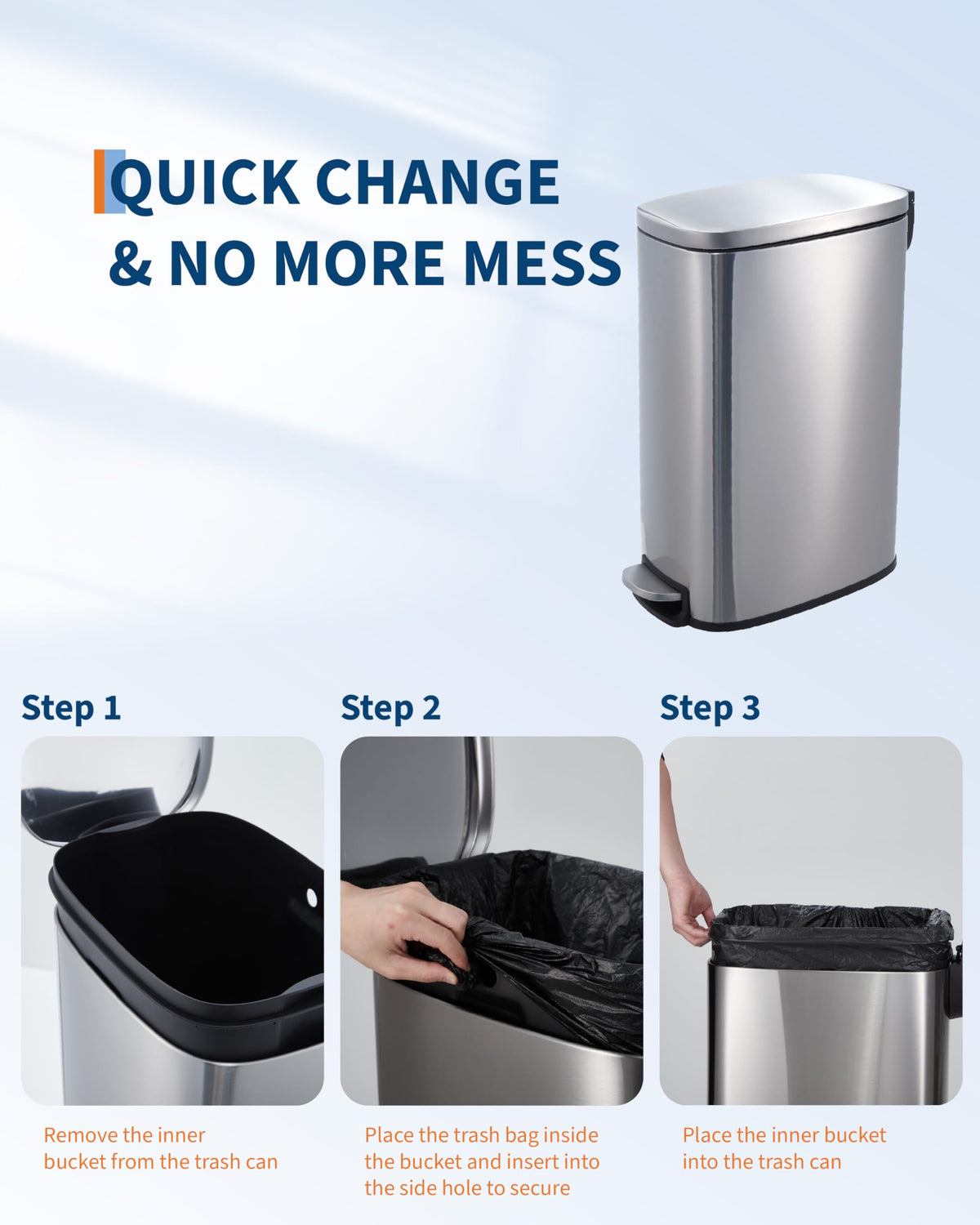 Stainless Steel Vertical Arc Trash Can 50L G33037