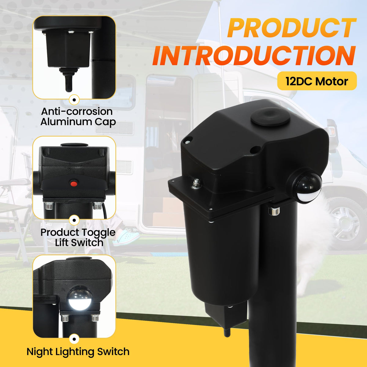 12V 3500lb Electric Tongue Jack with Drop Foot & LED Light S52426