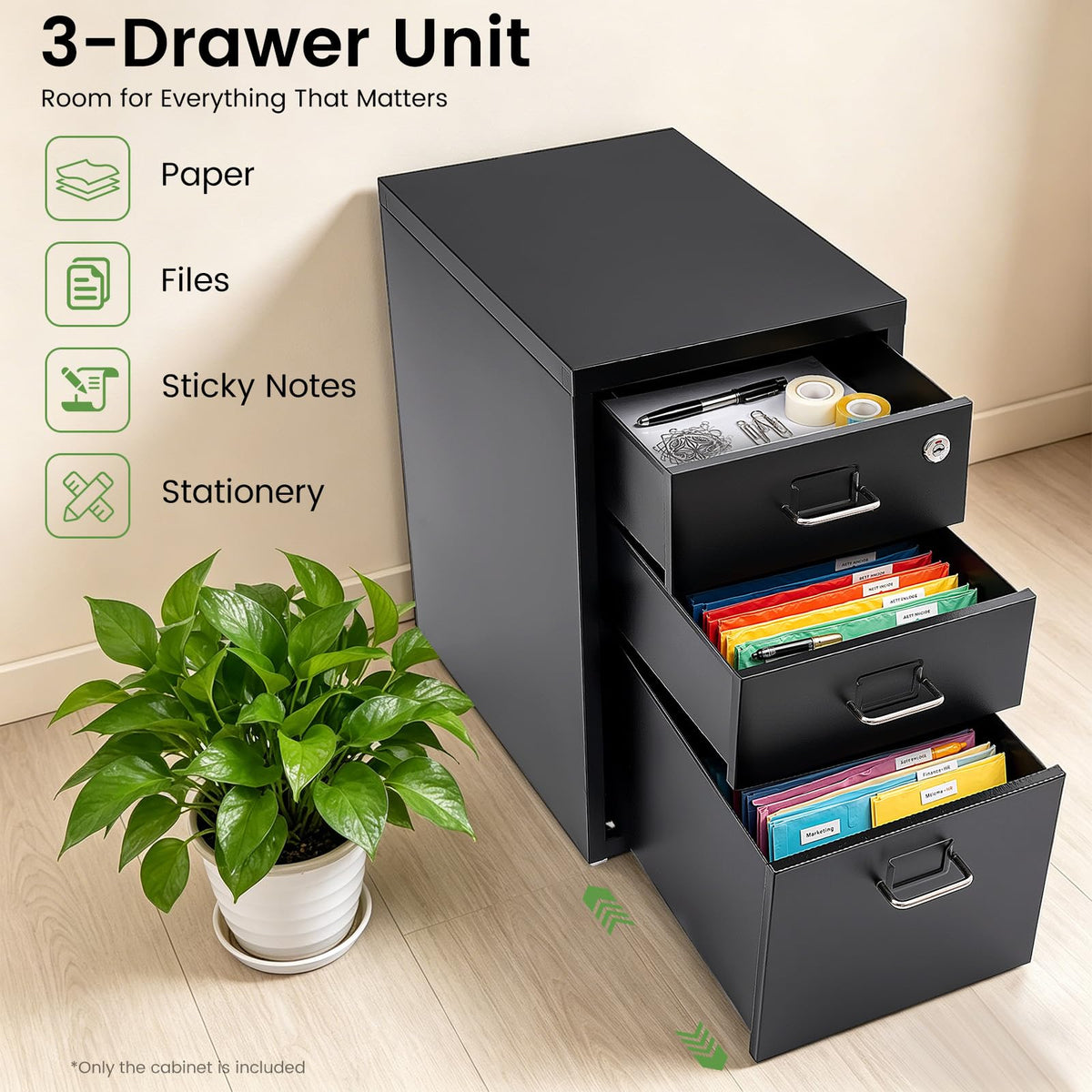 3 Drawer File Cabinet with Lock R554
