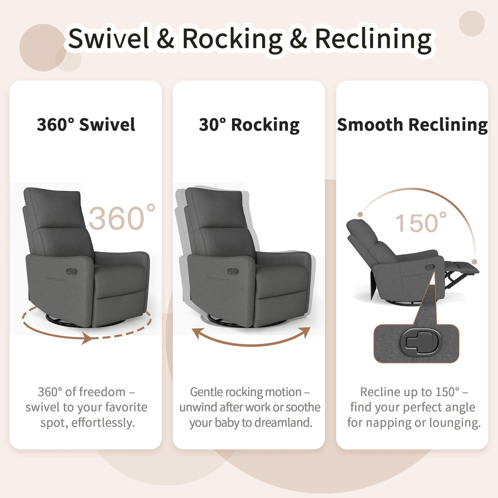 Dark Gray Swivel Rocker Recliner Chair B984345