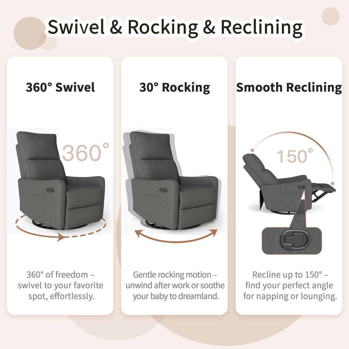 Dark Gray Swivel Rocker Recliner Chair B984345