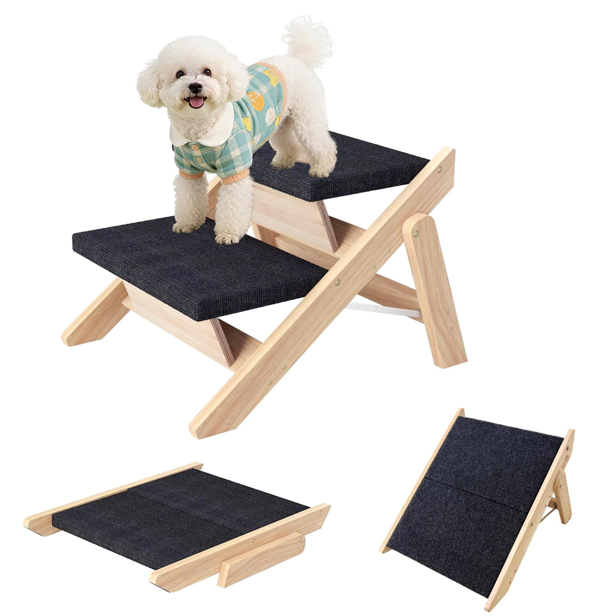 Wooden 2-in-1 Foldable Pet Stairs & Ramp Z869