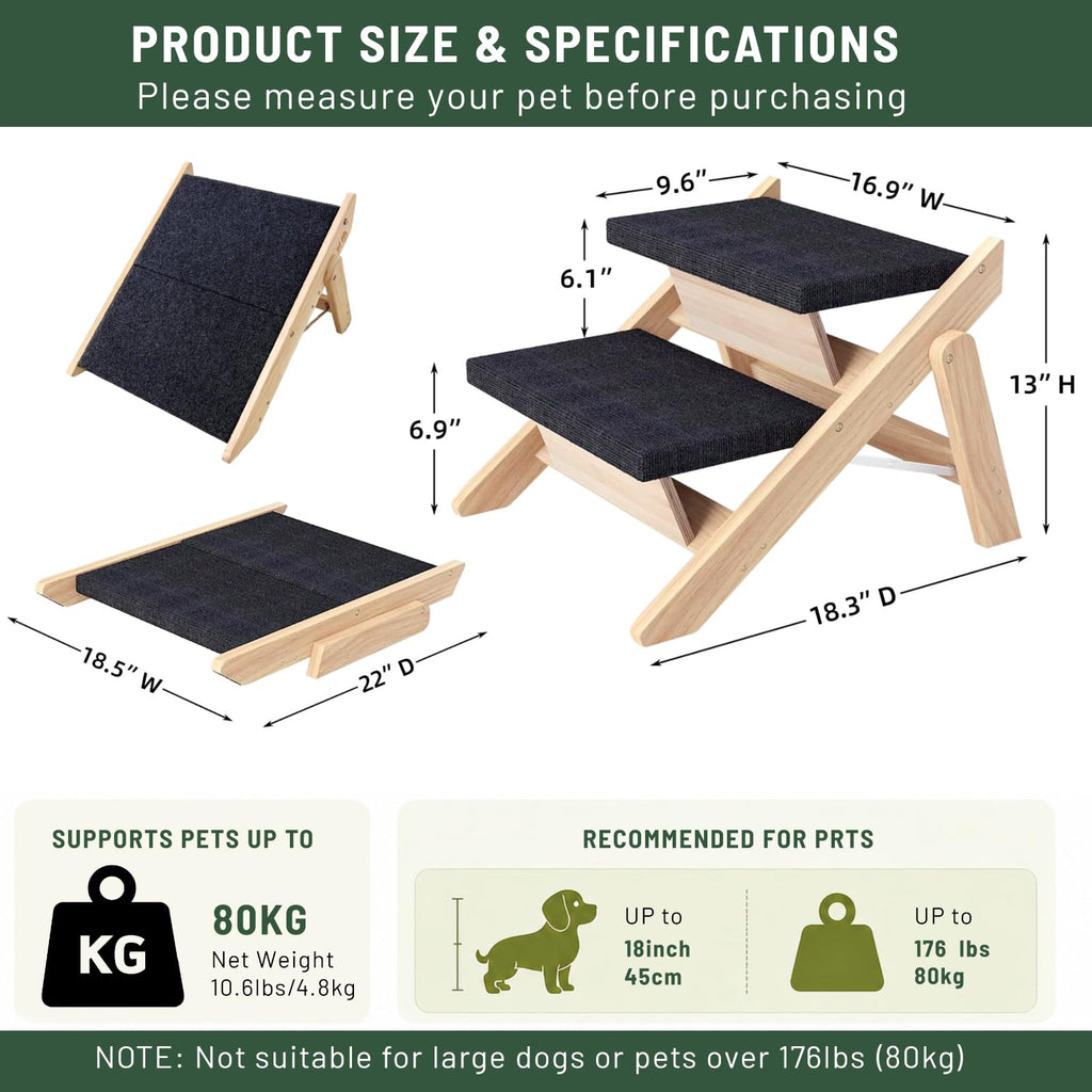 Wooden 2-in-1 Foldable Pet Stairs & Ramp Z869