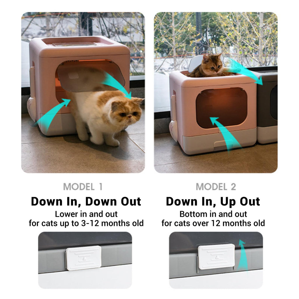 Foldable Top Entry Cat Litter Box with Lid and Scoop Large Size Pink C653320