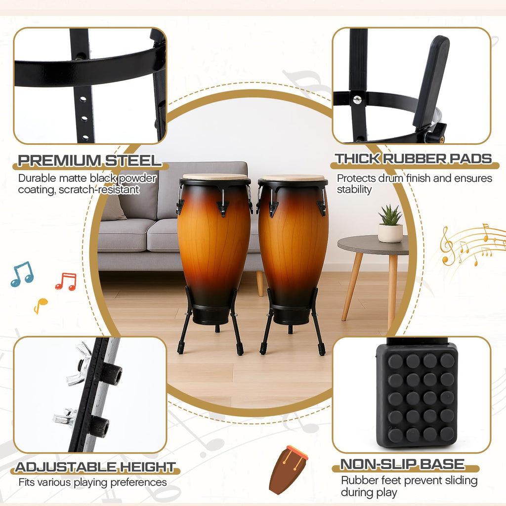 2 Pcs Black Adjustable Conga Drum Stand E594628