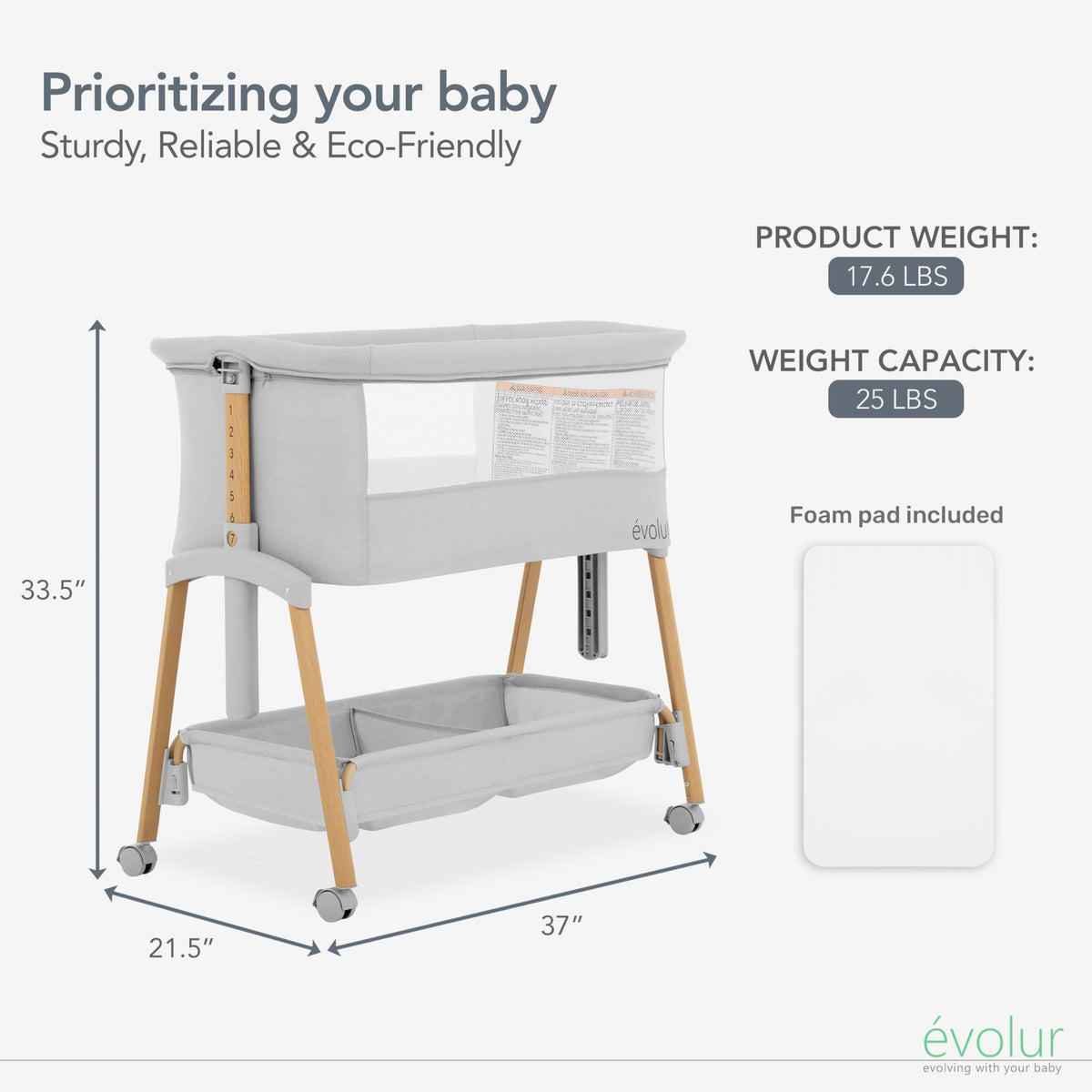 Portable Bassinet with Wheels and Storage Basket P674228