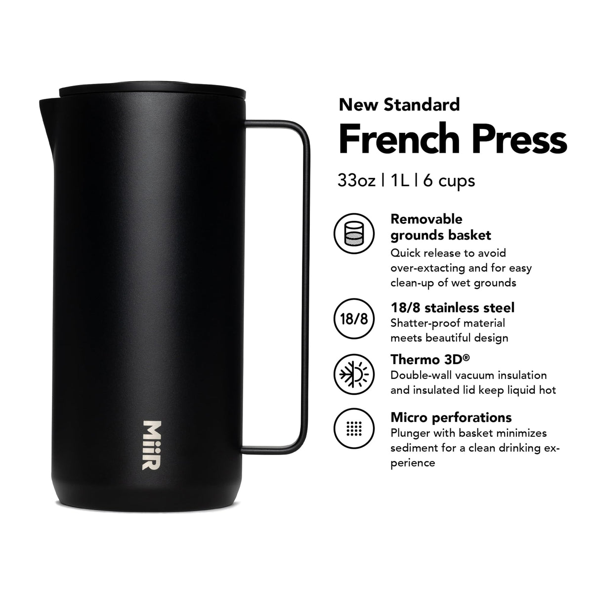33oz Insulated French Press Coffee Maker E6207