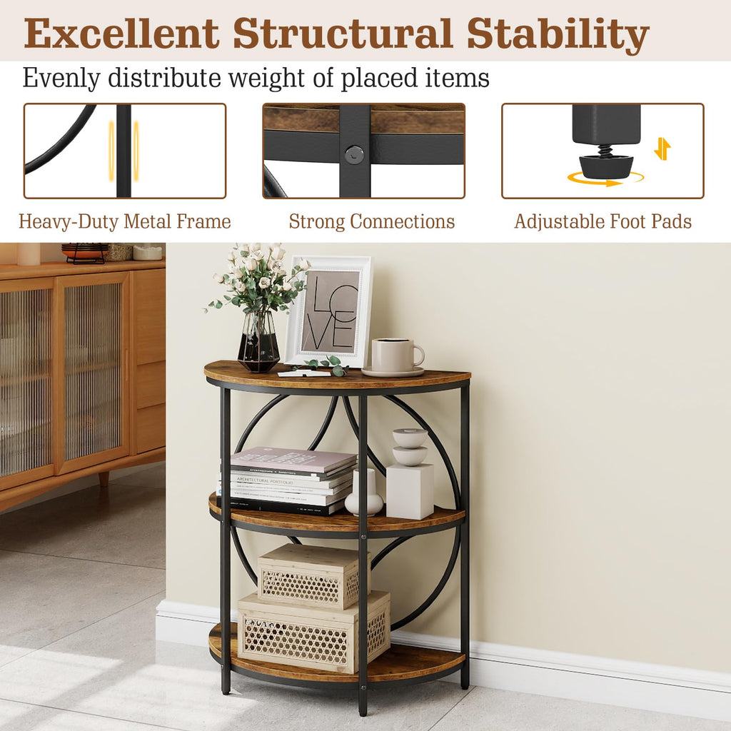 Half Round 3-Tier Sofa Side Table with Storage Shelves N3370