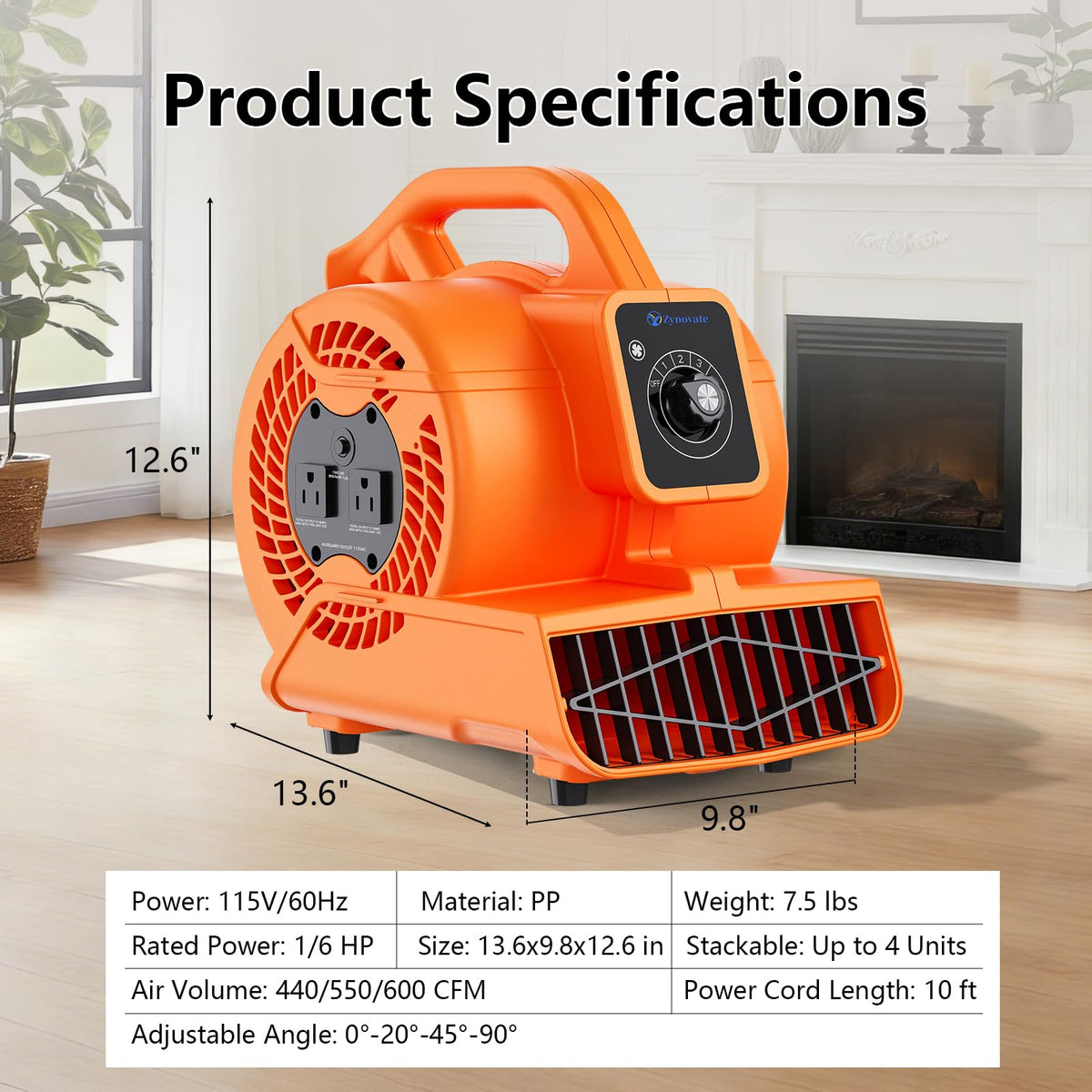 1/6 HP 600 CFM Portable Air Mover Blower Fan B7645