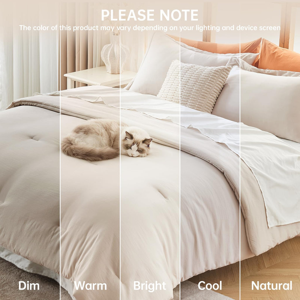 Beige King Size 3 Piece Comforter Set Y76263