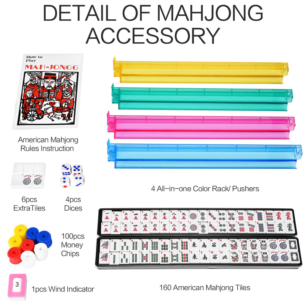 American Mahjong Set with 4 Rack Pushers & Carry Bag R15482