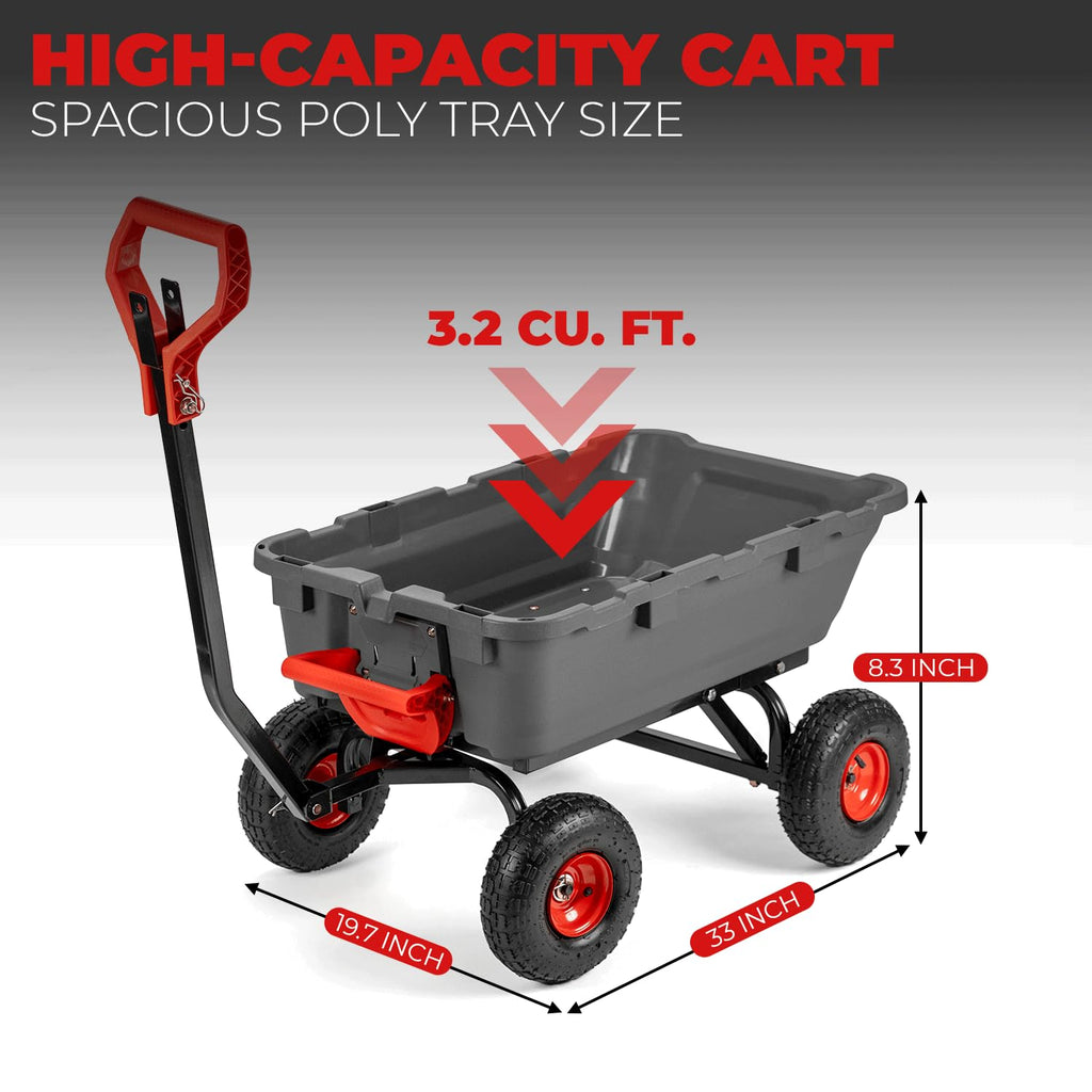 Heavy Duty 2-in-1 Convertible Handle Garden Dump Cart 800-Pound 10" Pneumatic Tires Q2052