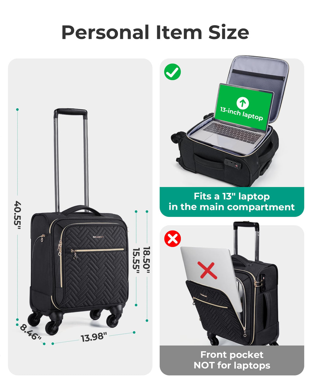 16-inch Softside Underseater Carry On Luggage with Spinner Wheels Black D691493