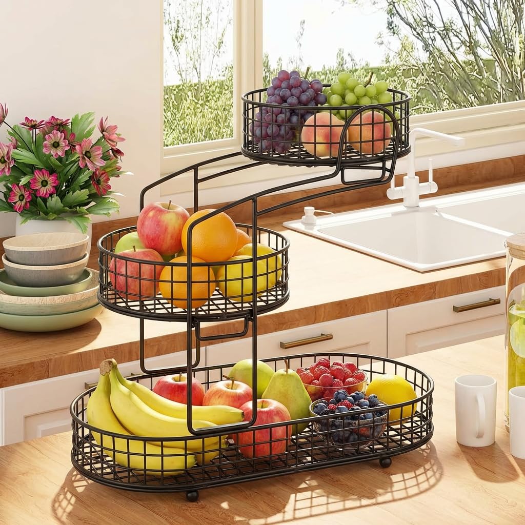 3-Tier Metal Fruit Basket Vegetable Storage Basket T372
